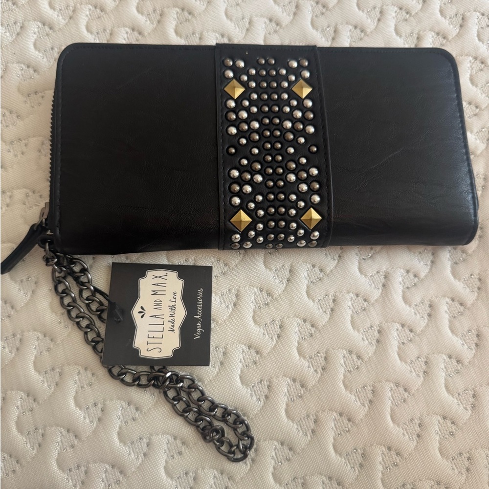 Stella & Max Black Clutch with Gold and Silver Studs